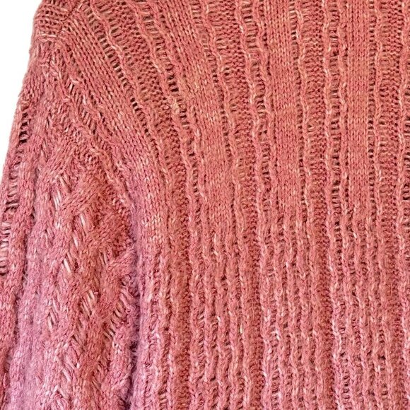 Anthropologie Rashida Open Cardigan Pink Chunky Open Cable Knit Oversized  Small - Picture 6 of 11